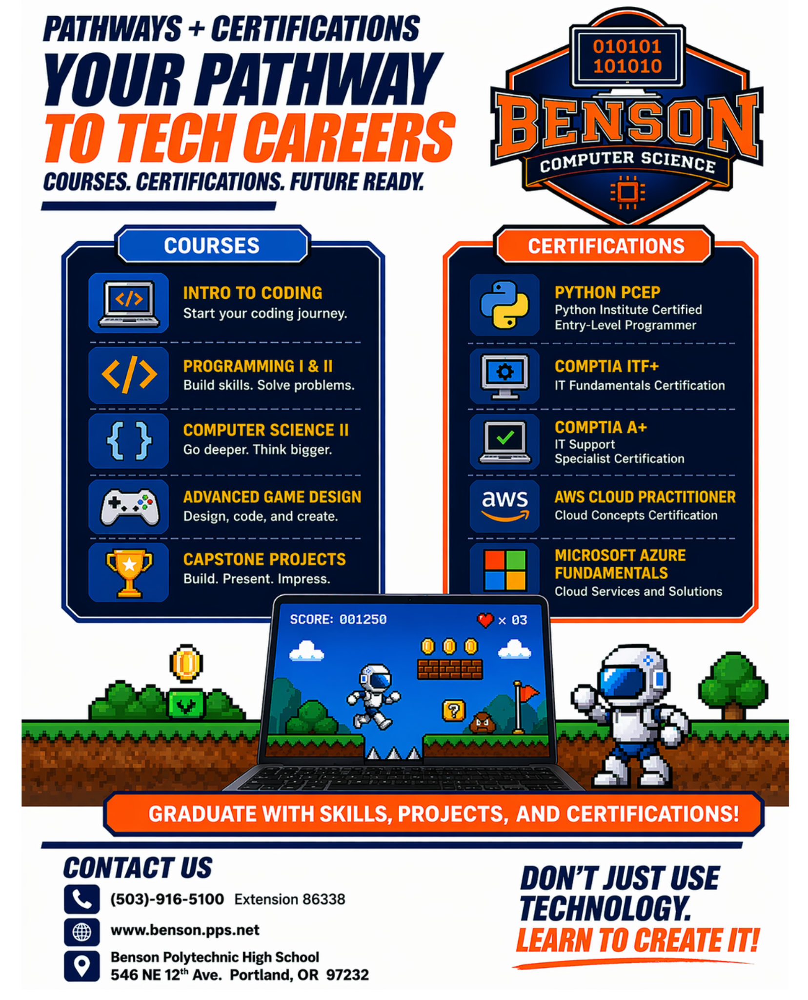 Benson Computer Science poster showing pathways and certifications